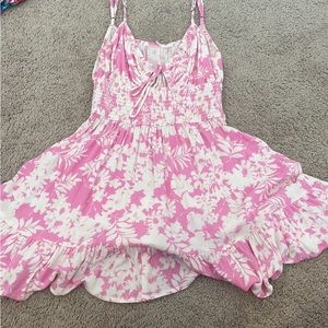 Pink and white flower mini dress